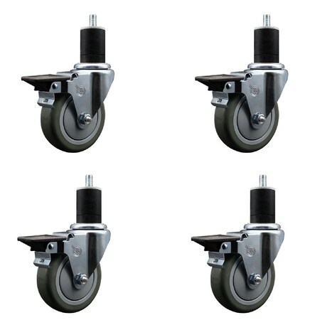 Service Caster 4'' Gray Poly Swivel 1-3/4'' Expanding Stem Caster Set with Brake, 4PK SCC-EX20S414-PPUB-PLB-134-4
